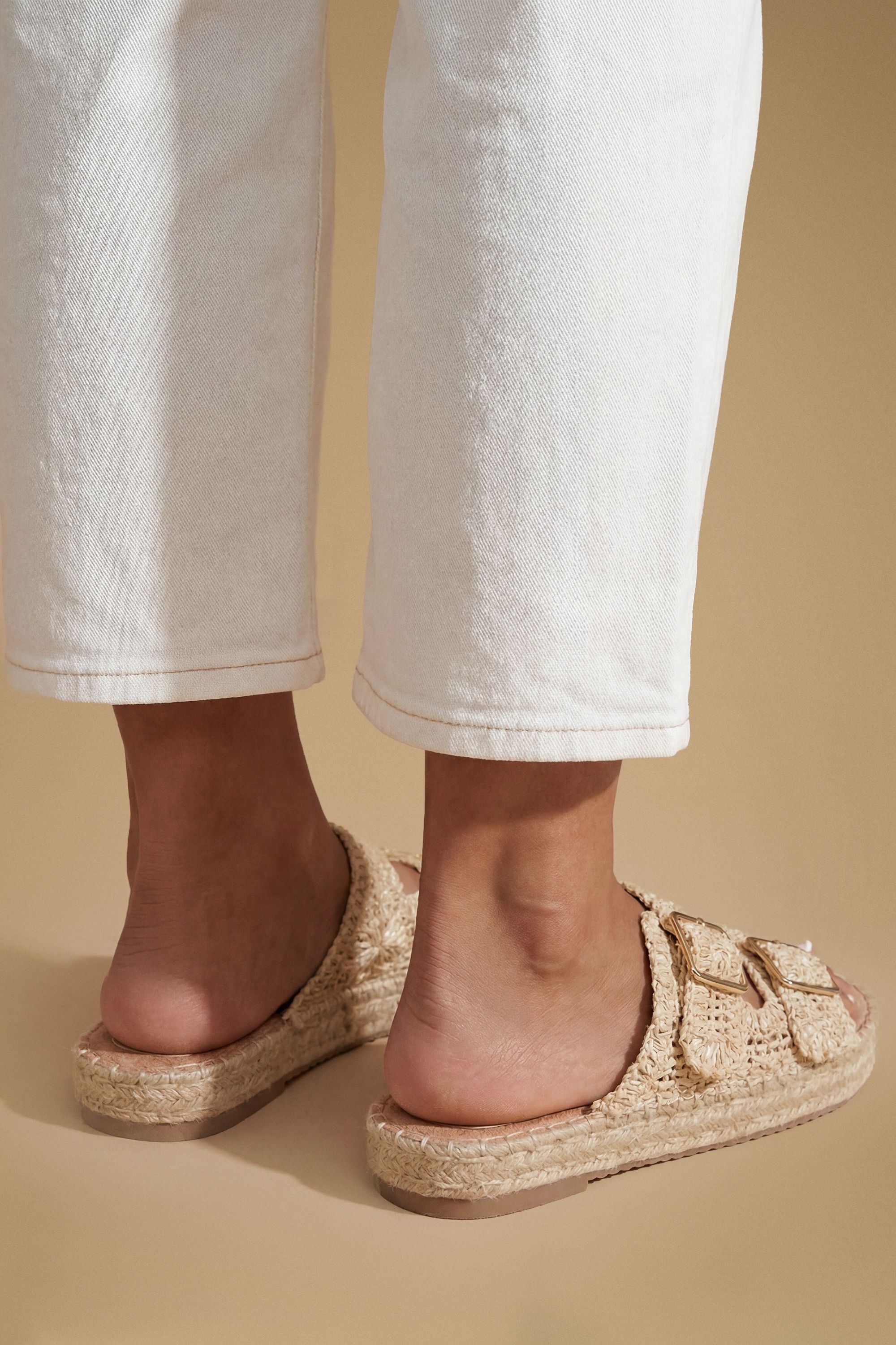 Oasis Eva Embroidered Espadrille Buckle Detail Flat Sandals
