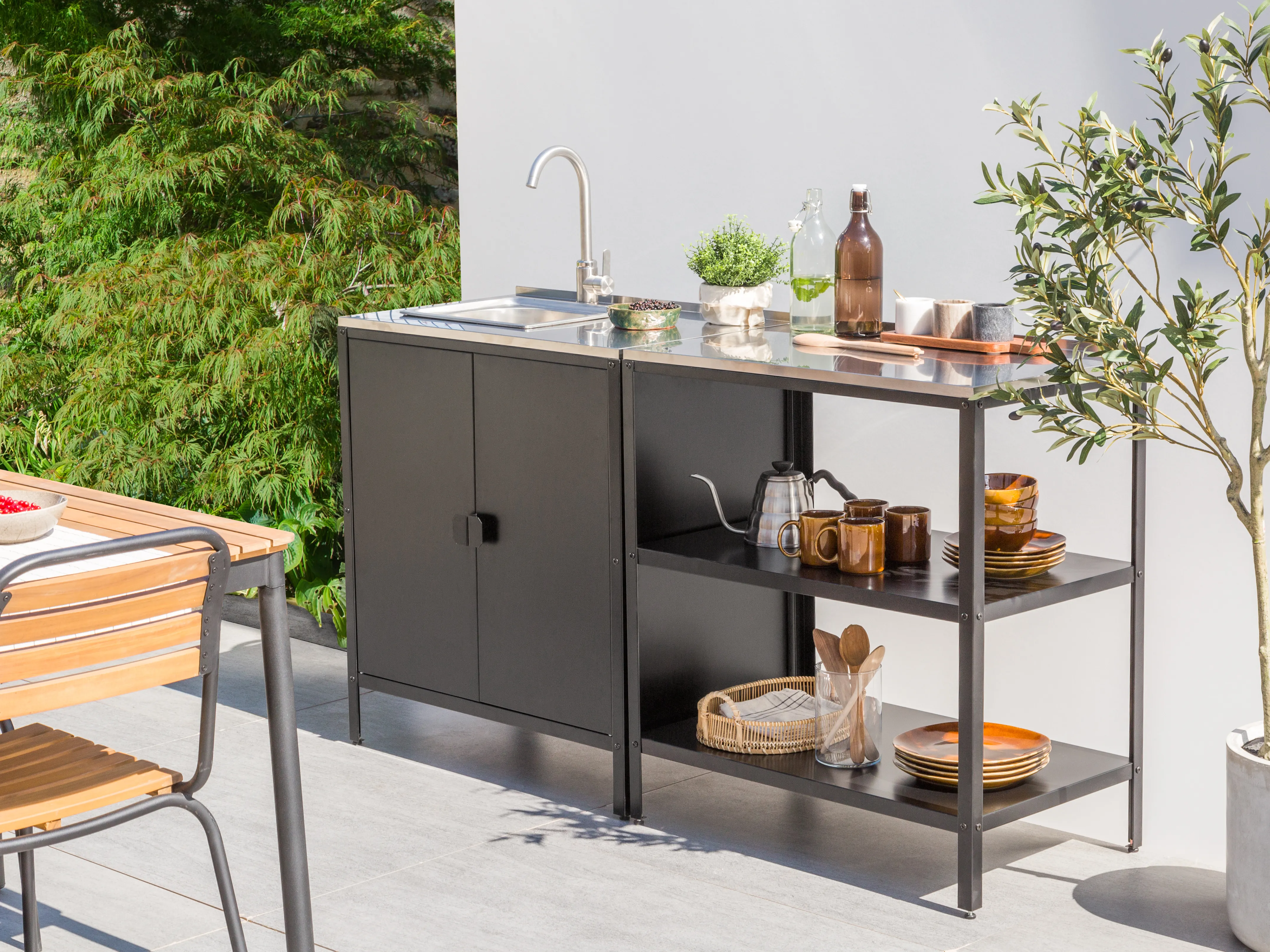 2 Piece Outdoor Kitchen Set with Sink VILAMA Metal Black