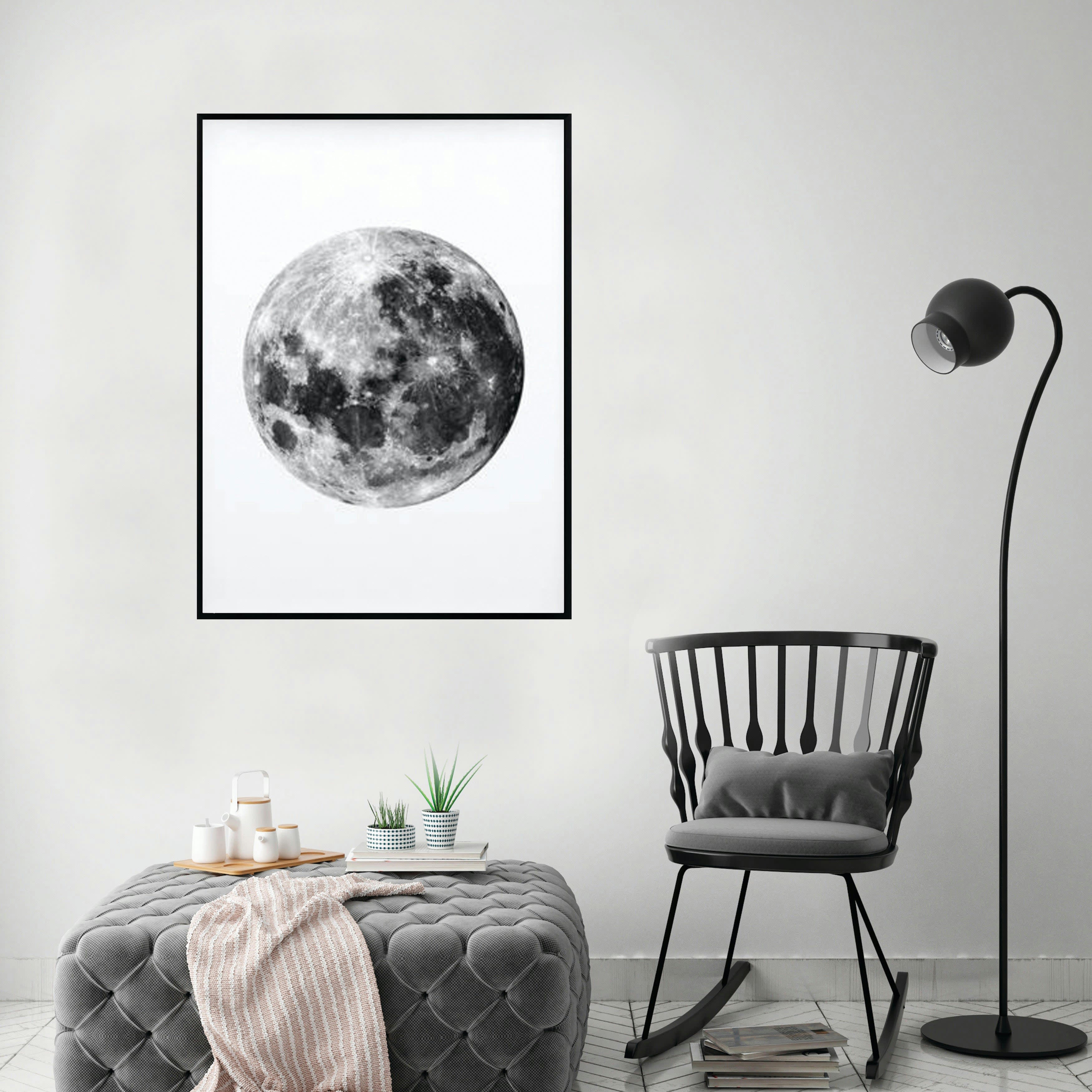 BW - Affiche avec cadre noir - Pleine Lune - 50x70