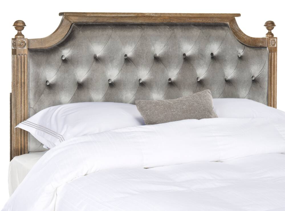 Safavieh Rustic Wood Tufted Velvet Queen Headboard, Grey, 3.3-in x 61.3-in x 53.8-in