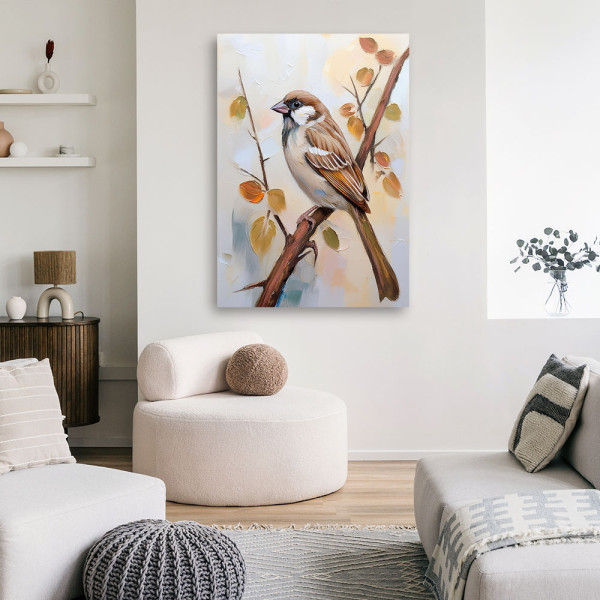 Feeby Obraz na płótnie, Ptak na gałęzi boho 40x60