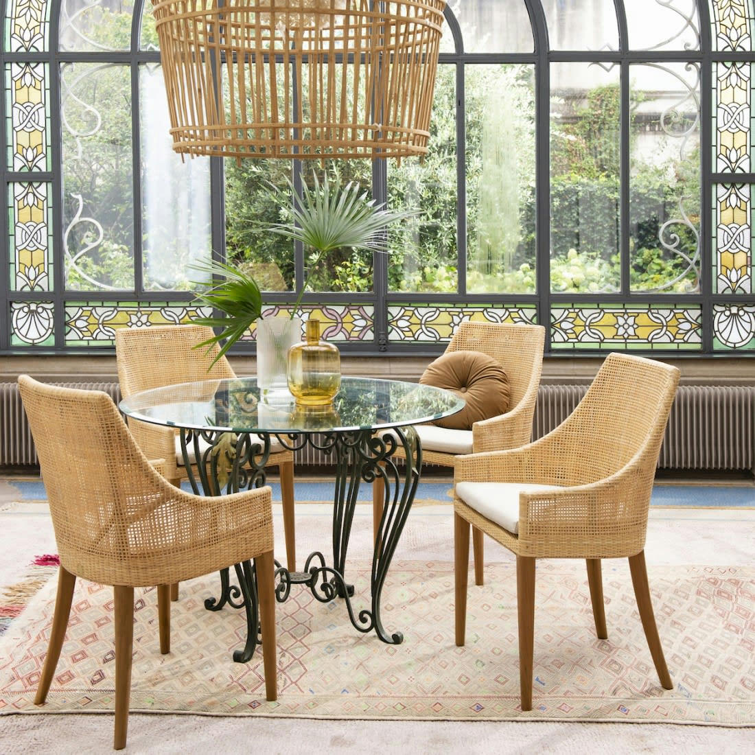 SAIGON - Fauteuil de table en teck et cannage