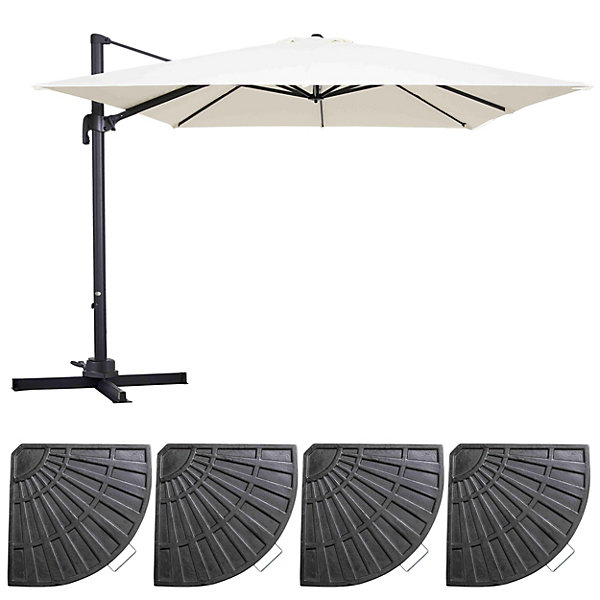 Parasol déporté inclinable et rotatif 3x3met 4 dalles lestées blancOviala