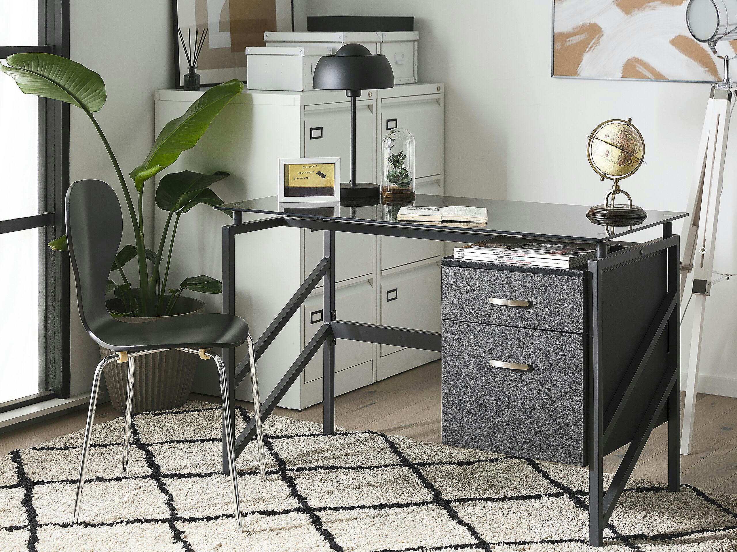 MORITON - Bureau plateau en verre noir 117 x 57 cm