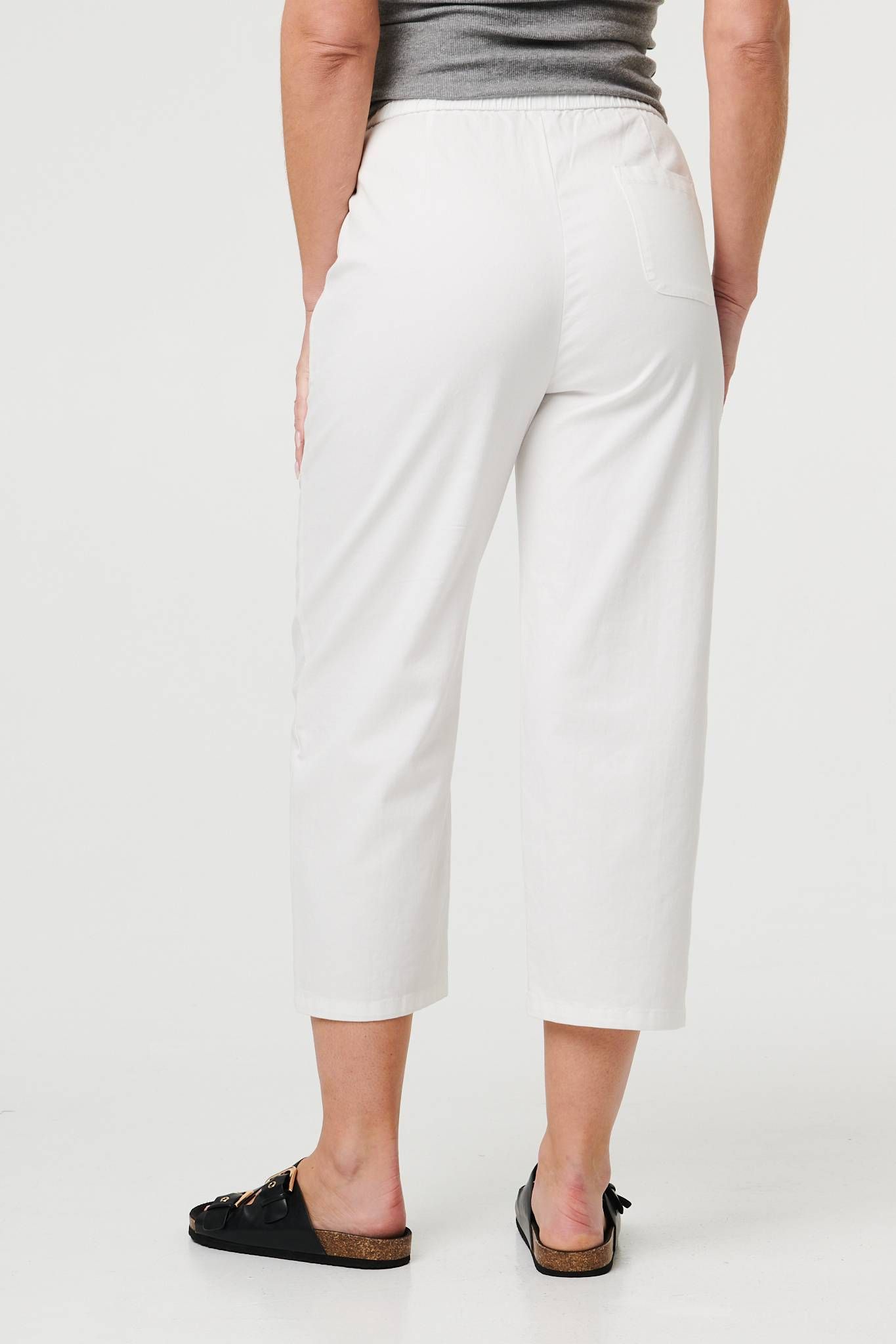Izabel London Tie High Waist Cropped Wide Trousers