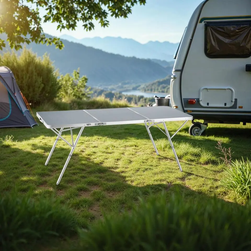 tectake - Aluminium campingtafel Jumbo met draaggreep 180x70x70cm, Zilver