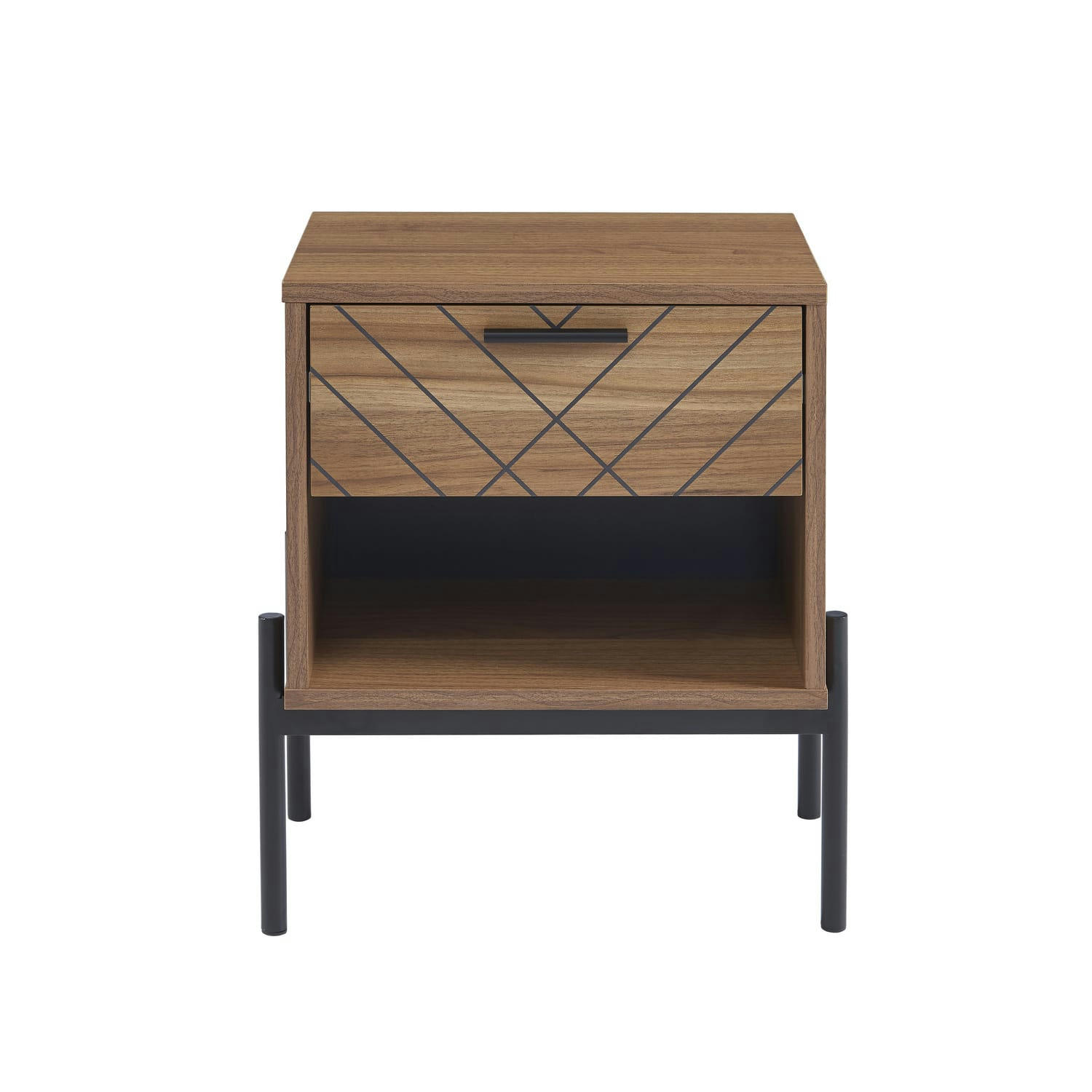 GEOMA - Table de chevet  effet chêne foncé et motifs 1 tiroir