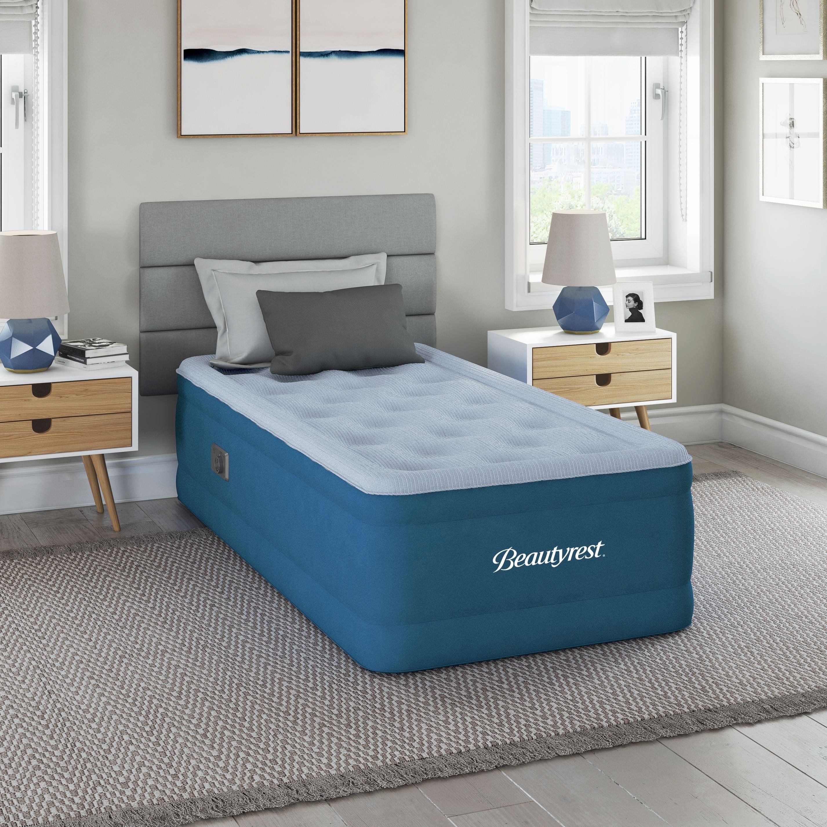 Beautyrest Comfort Plus Air Mattress with Built-in Pump - Inflatable Guest Bed with Plush Cooling Top