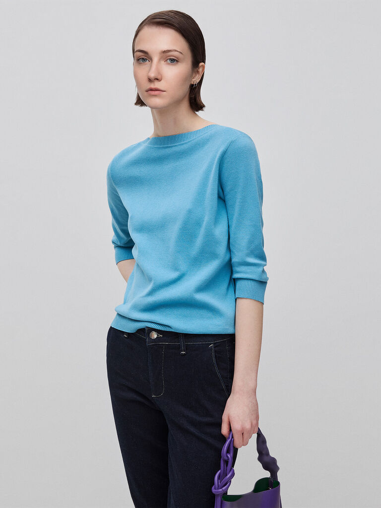 Powder blue sweater with boat neck
