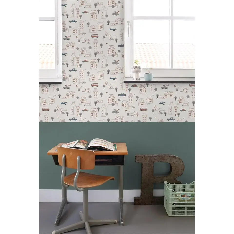 ESTAhome behang voertuigen beige, blauw en rood - 50 x 900 cm