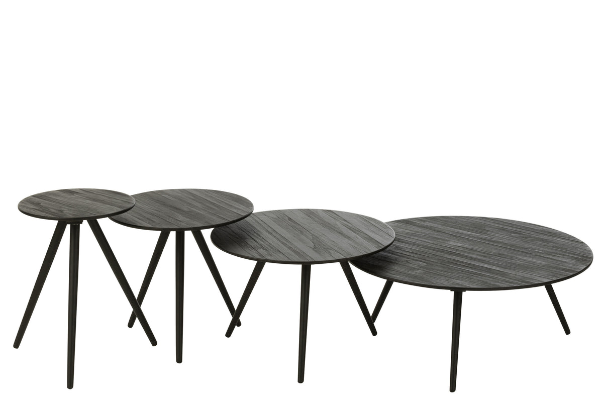 J-Line tafel Rond - hout - zwart - set van 4