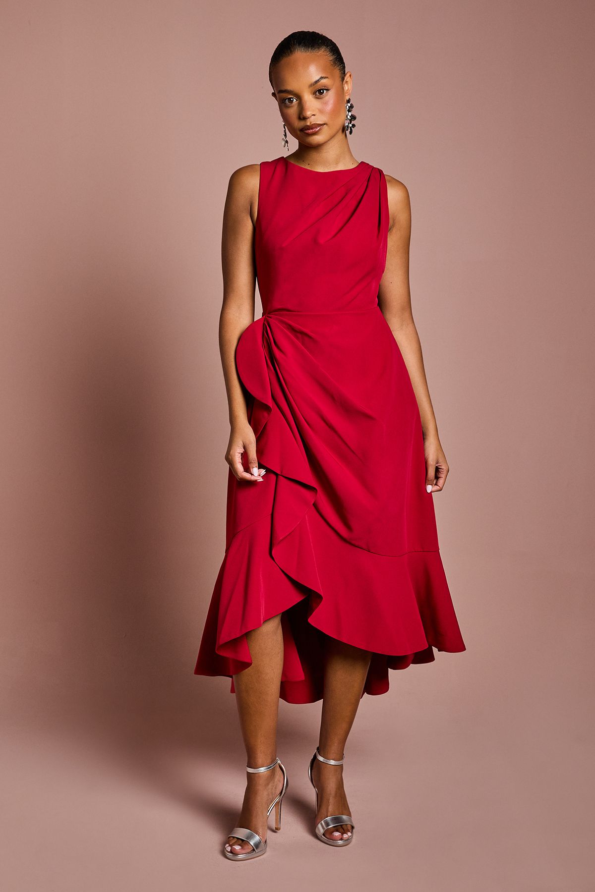 Coast Petite Crepe Ruffle Dress With Low Back