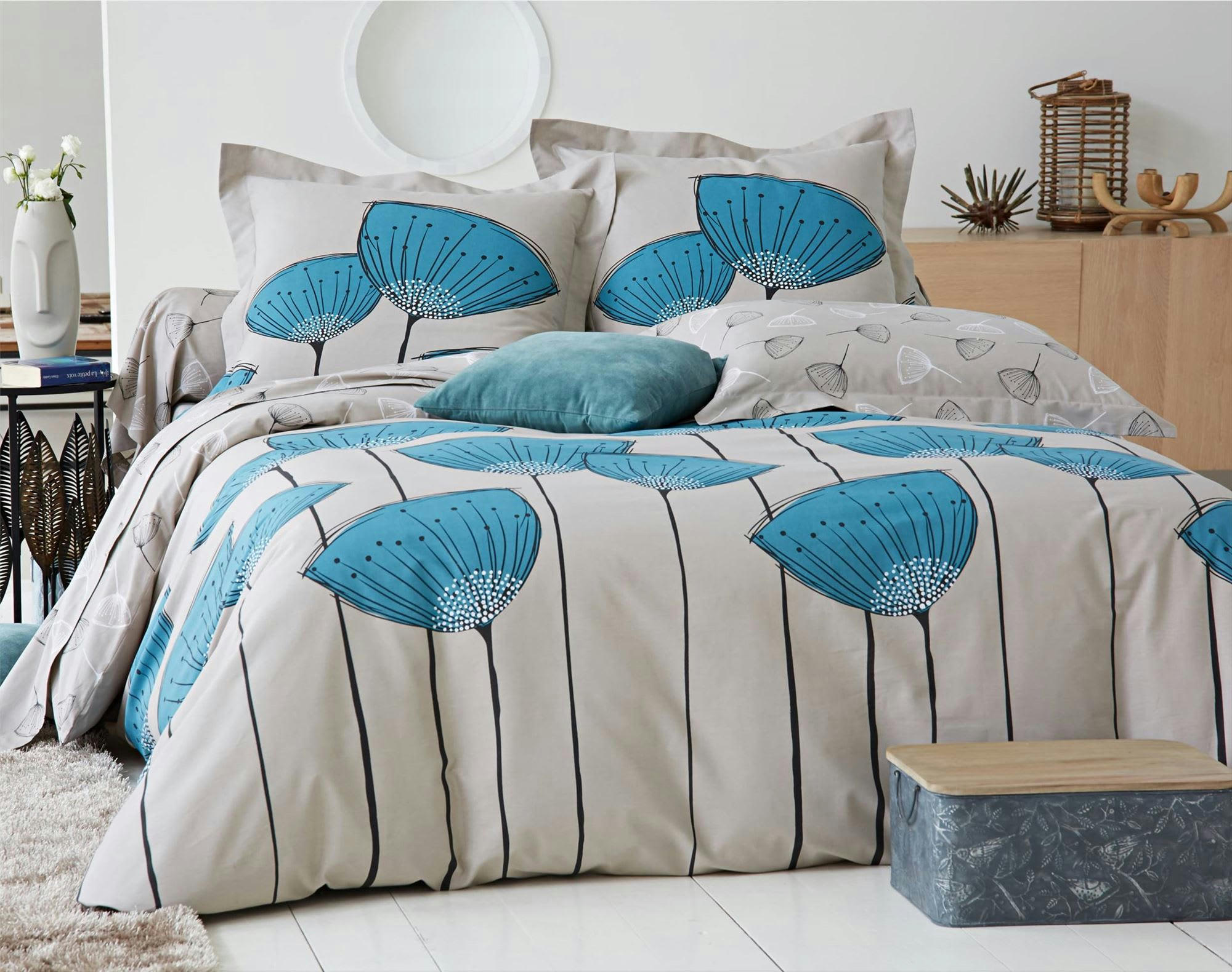 COQUELI BLUE - Housse de couette 260x240 beige mastic en coton