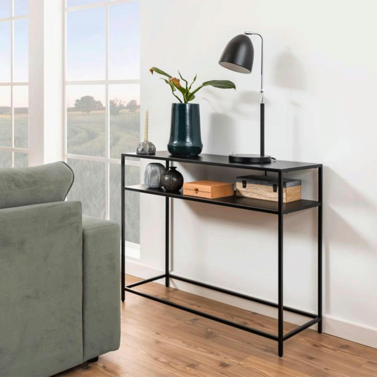 CASTLE - Console minimaliste 2 plateaux en métal noir