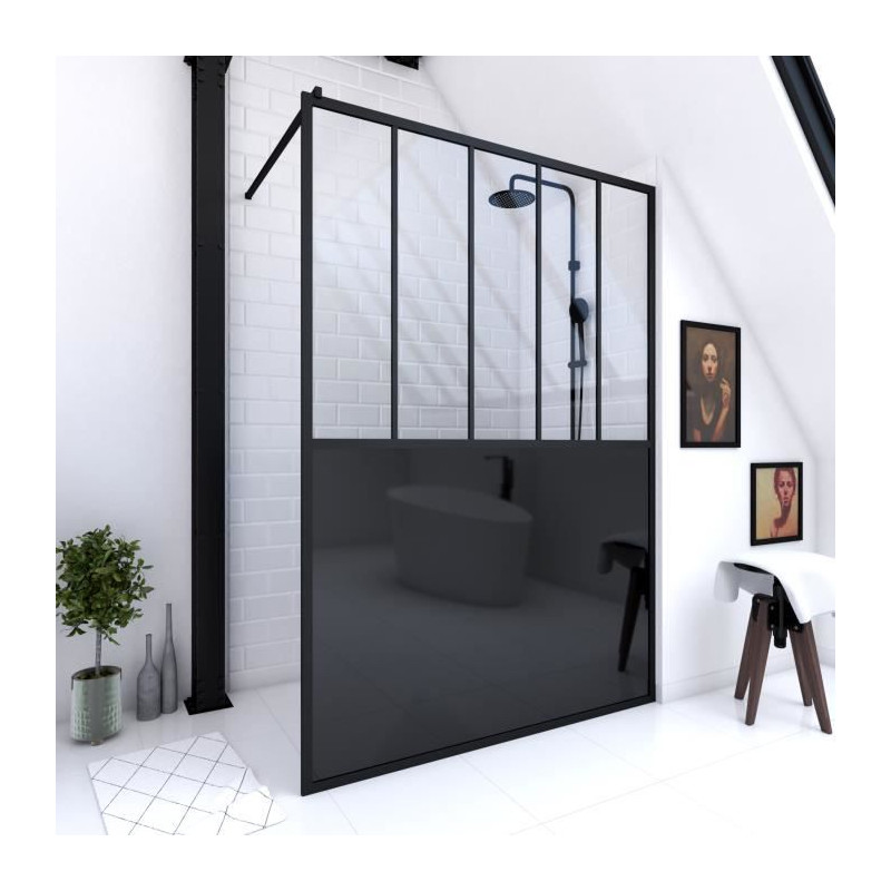 Paroi de douche fixe Black Indus 140 x 195 cm AURLANE