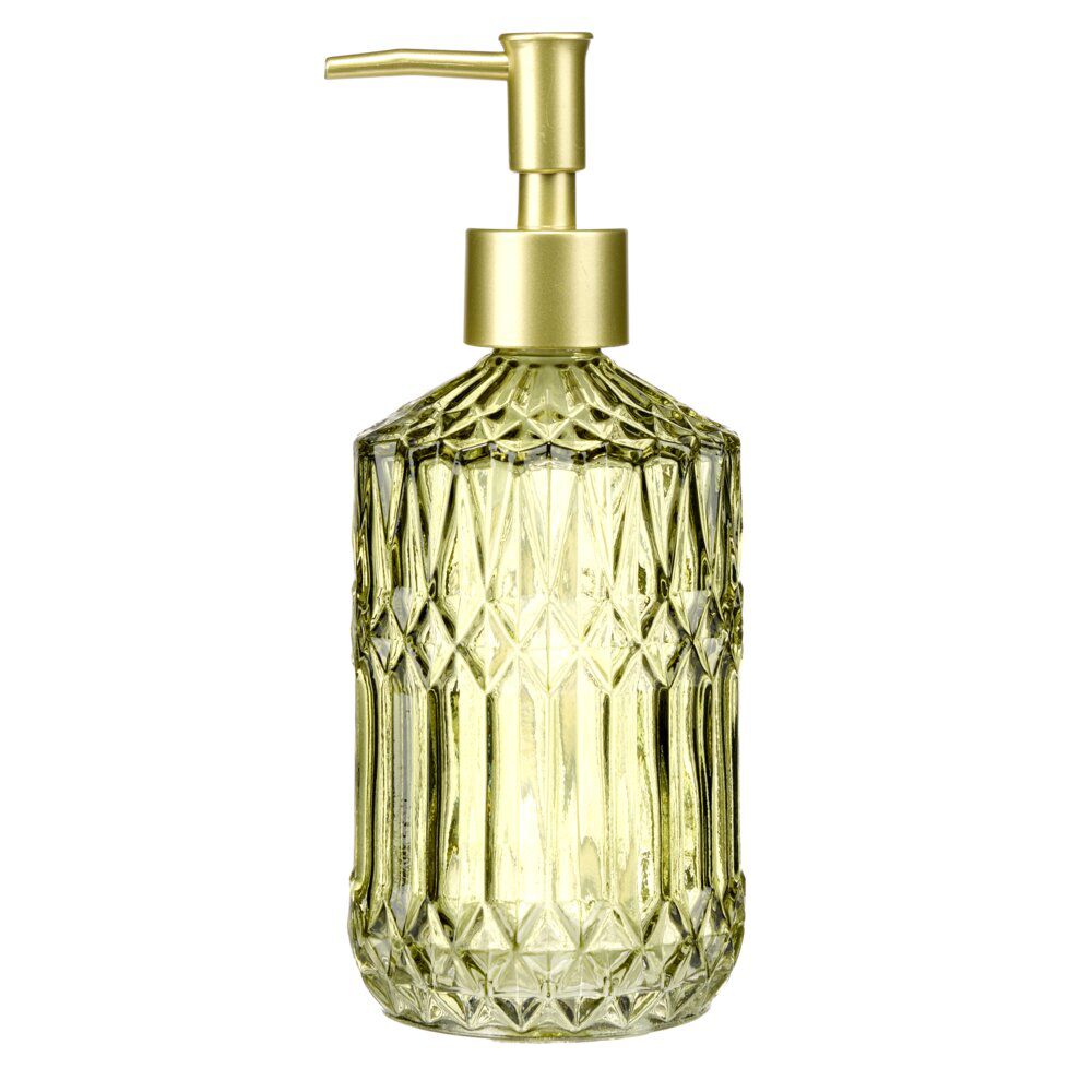 Distributeur de savon en verre ciselé et bouchon doré Ø8xH18,5cm (2&nbsp;modèles)