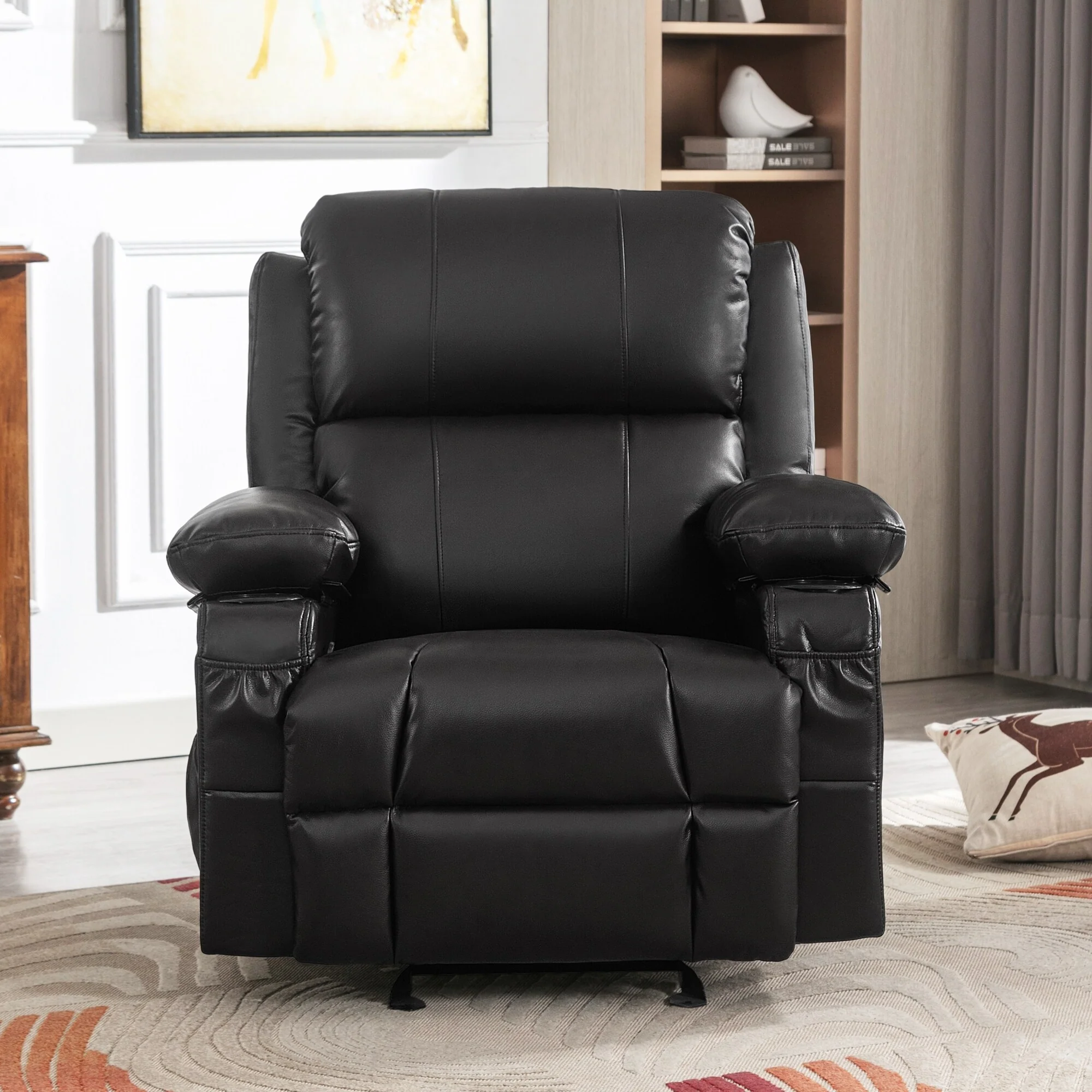 Black Adjustable Recliner with Massage, Heat, USB, and Side Storage