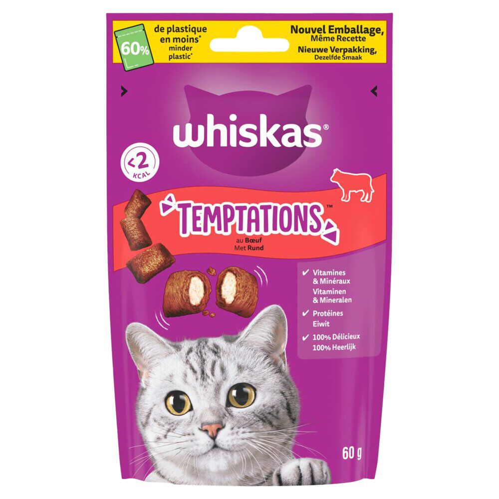 Friandise pour chat Whiskas tentations saveur boeuf sachet 60g