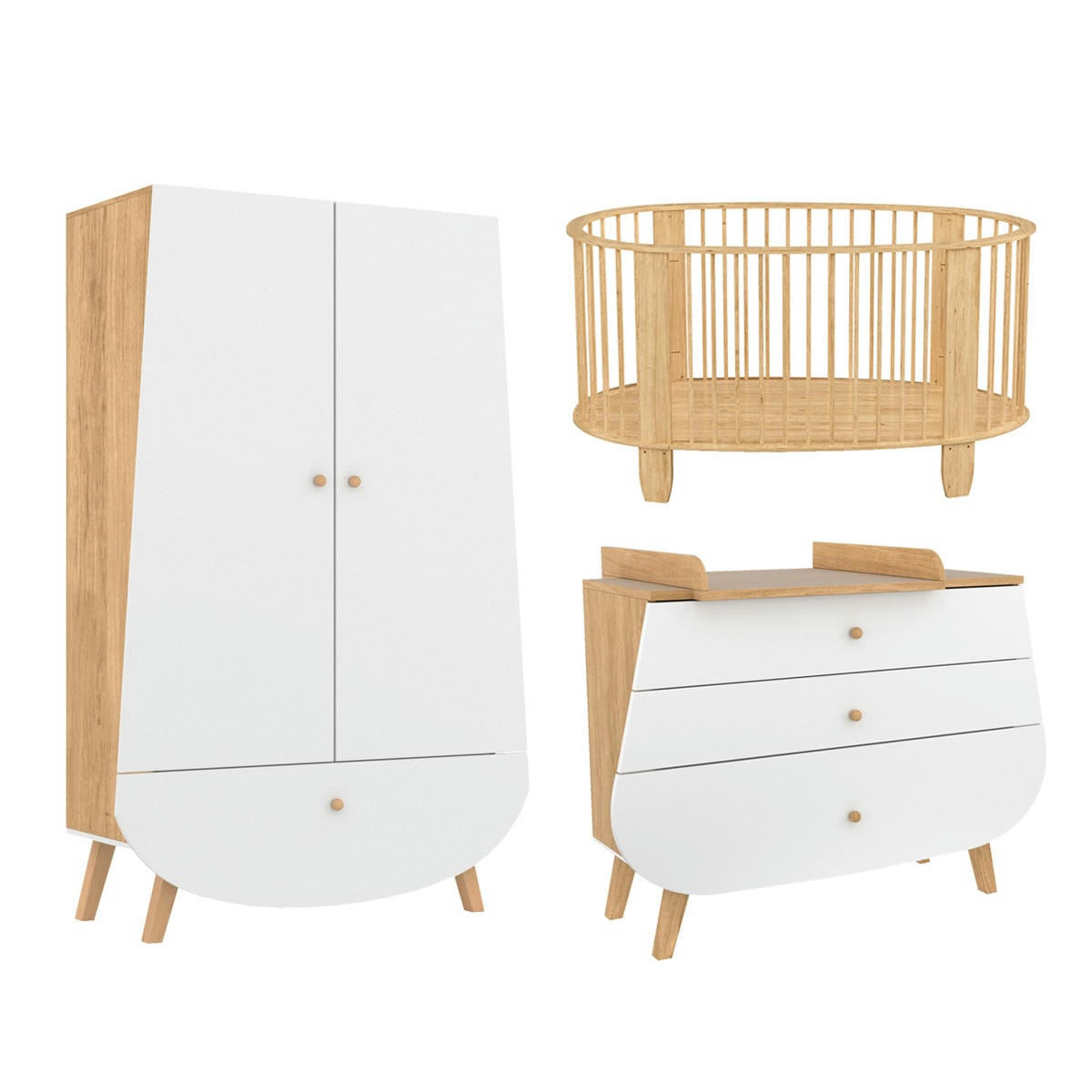 TRIO - COCON - Chambre bébé : Trio - lit bébé 60x120 commode armoire naturel