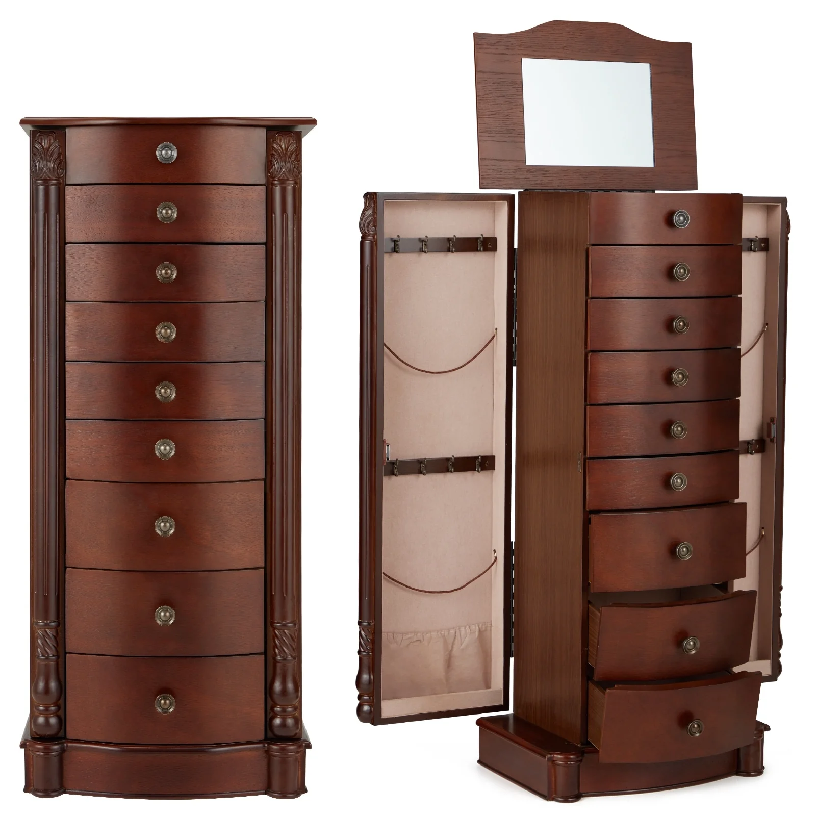 AVAWING Standing Walnut Jewelry Cabinet Armoire