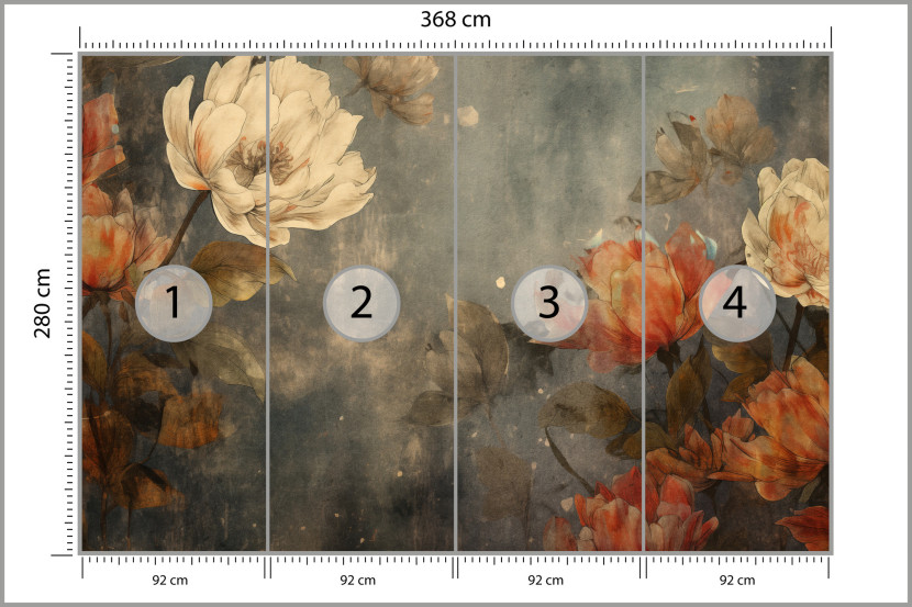 Fototapeta Kwiaty W Stylu Retro 368x280cm