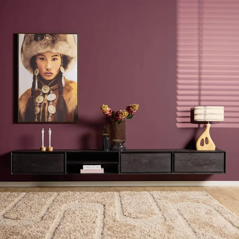 Tv-meubel Zwevend Zwart Hout - 280x35x30cm - Ambiance