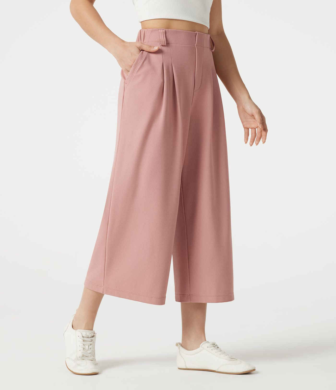 Pantalon tailleur cropped Halara Flex™ taille haute jambes larges en gaufré avec poches