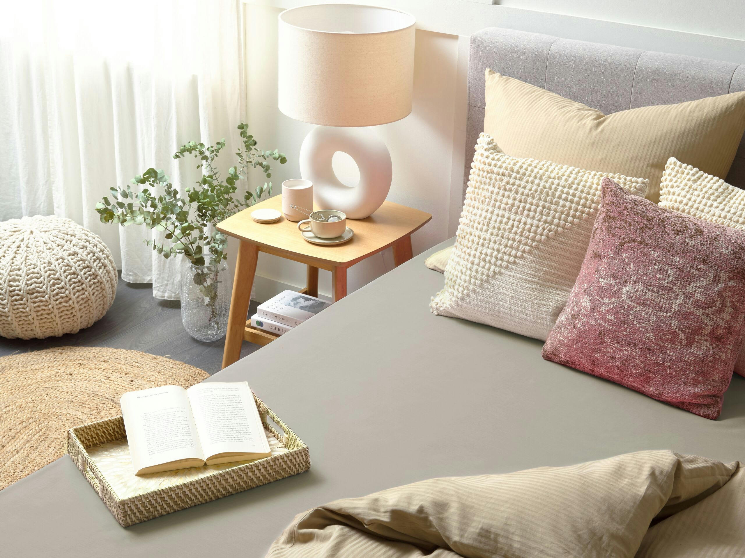 JANBU - Drap-housse en coton 160 x 200 cm taupe