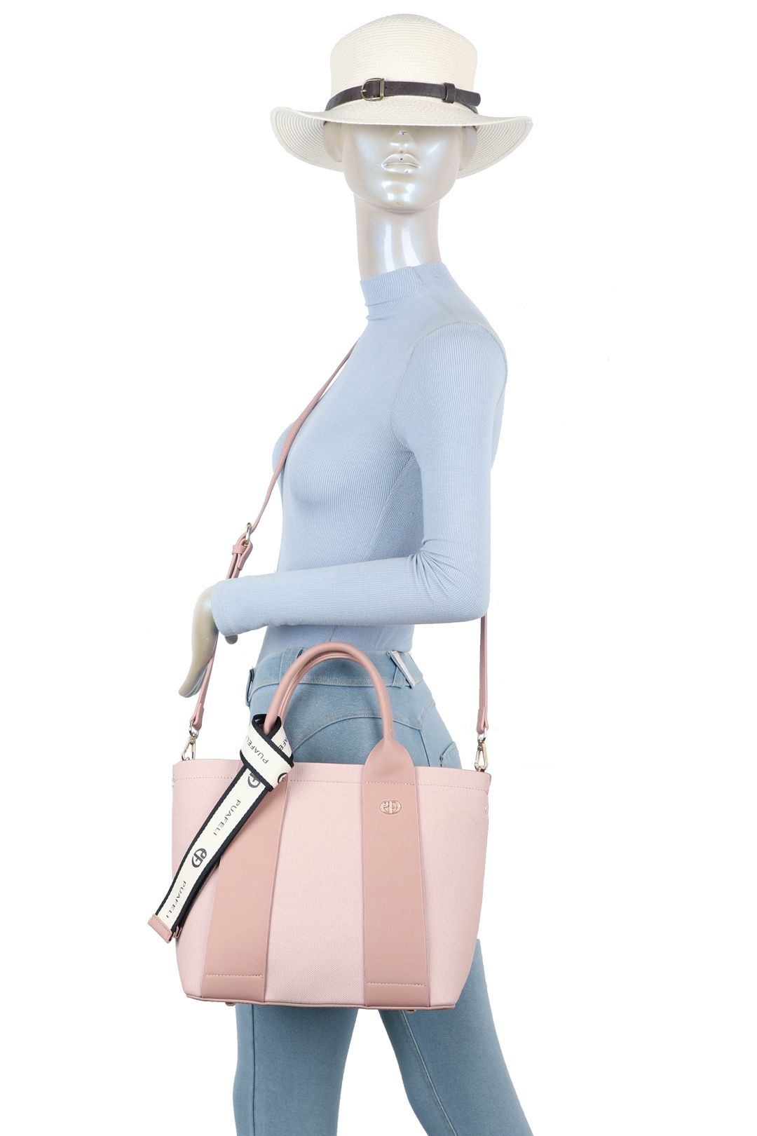 Fontanella Fashion Valmont PU Leather Triple Compartment Structured Canvas Tote Bag