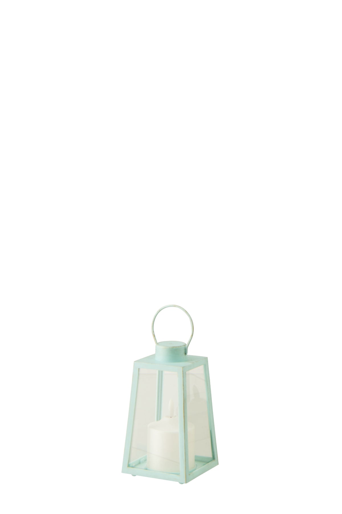 J-Line lantaarn   kaars - glas - turkoois - small - 2 stuks - LED lichtjes