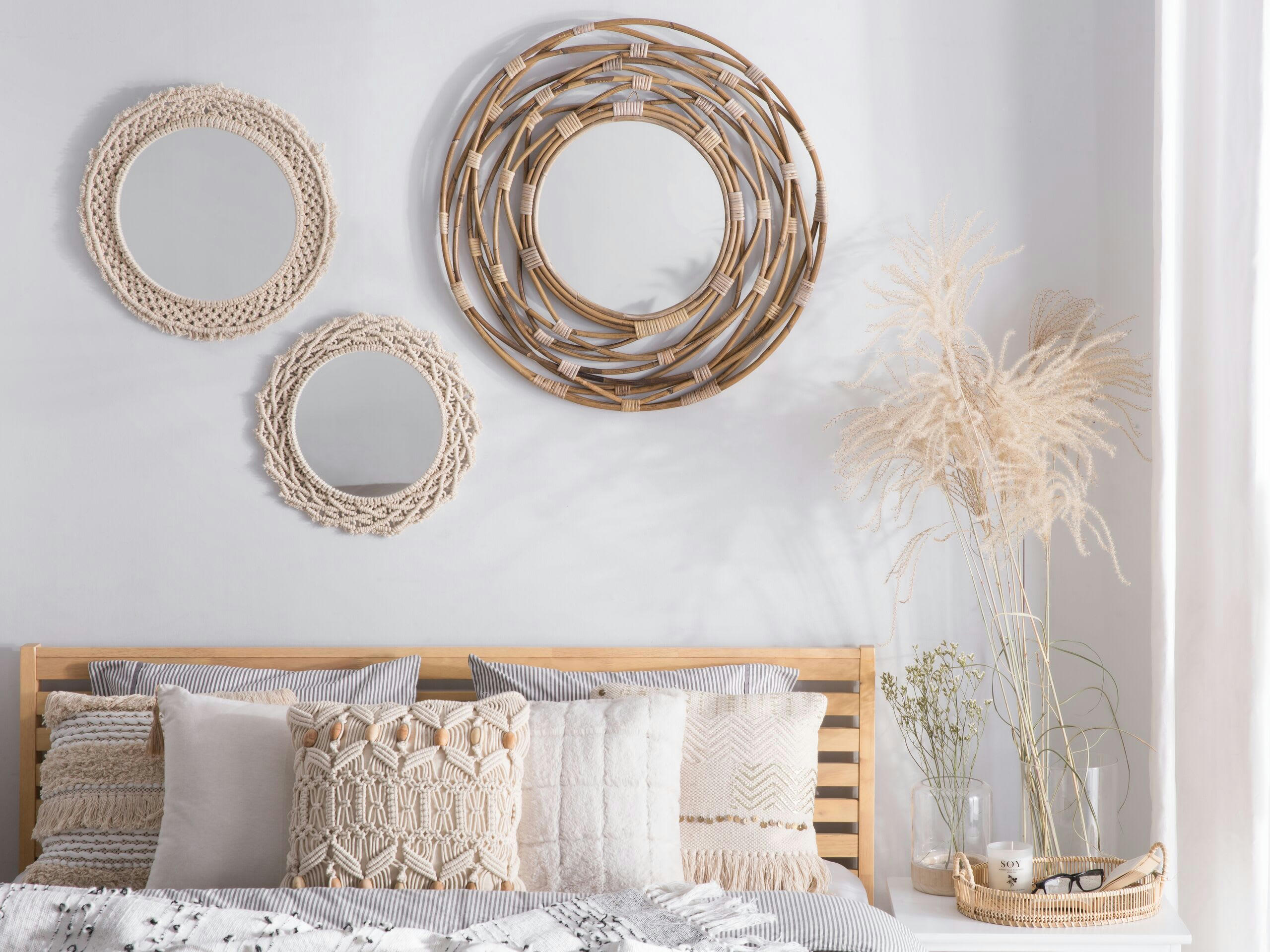 BURGIS - Miroir en rotin marron 75x75