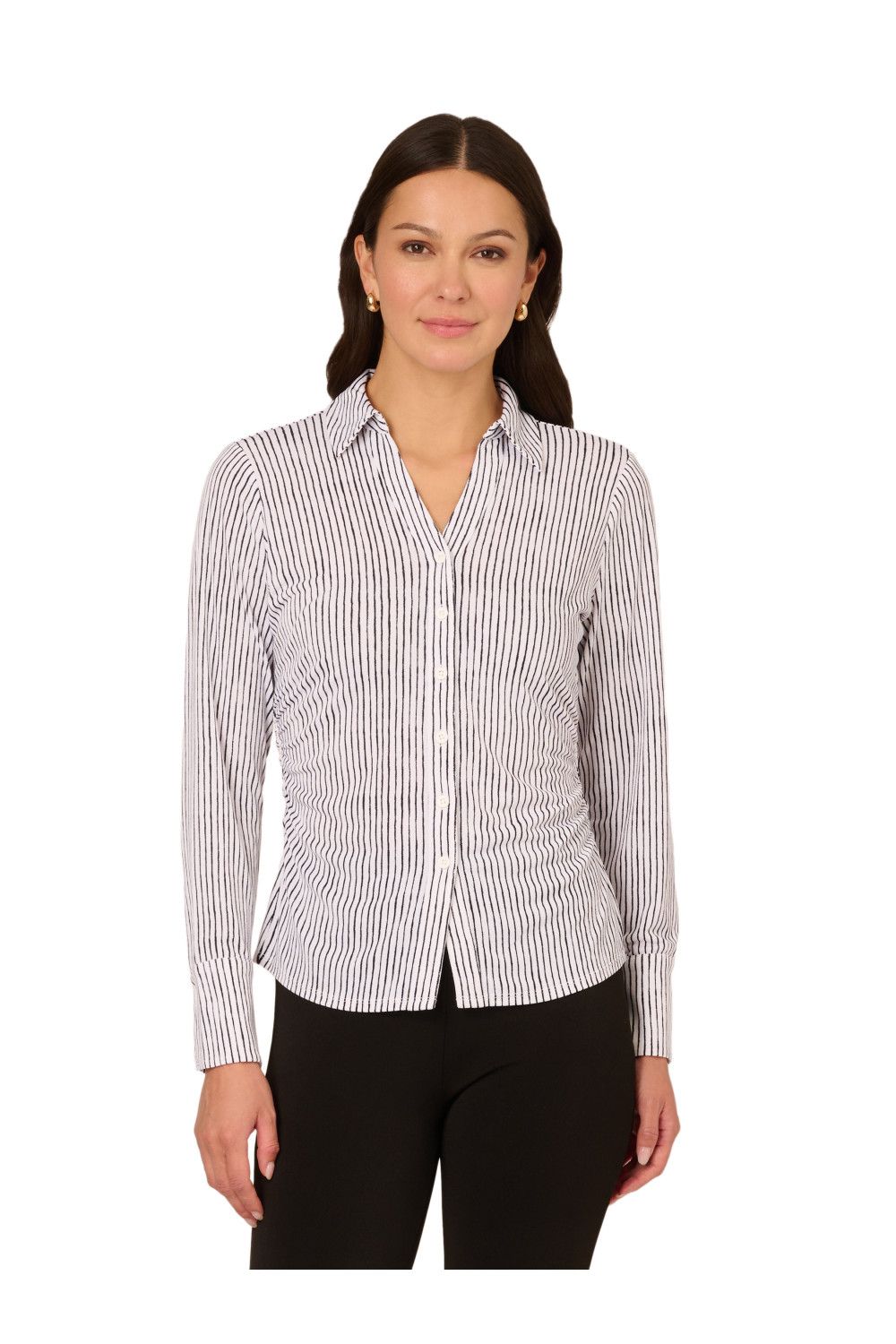 Adrianna Papell Button Up Shirred Knit Top