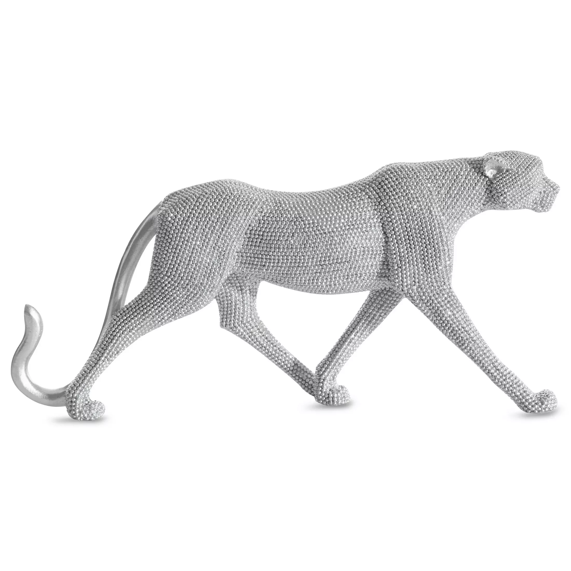 Figurka pantera srebrna o drobnym strukturalnym wzorze 31x6x15 cm ELDO