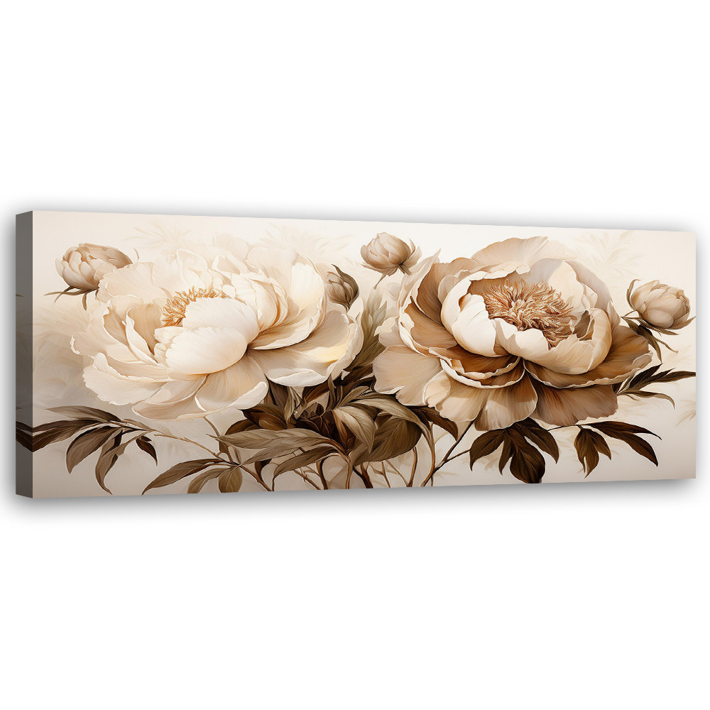 Feeby Obraz na płótnie, Piwonie Peonie Kwiaty w Beżu 90x30