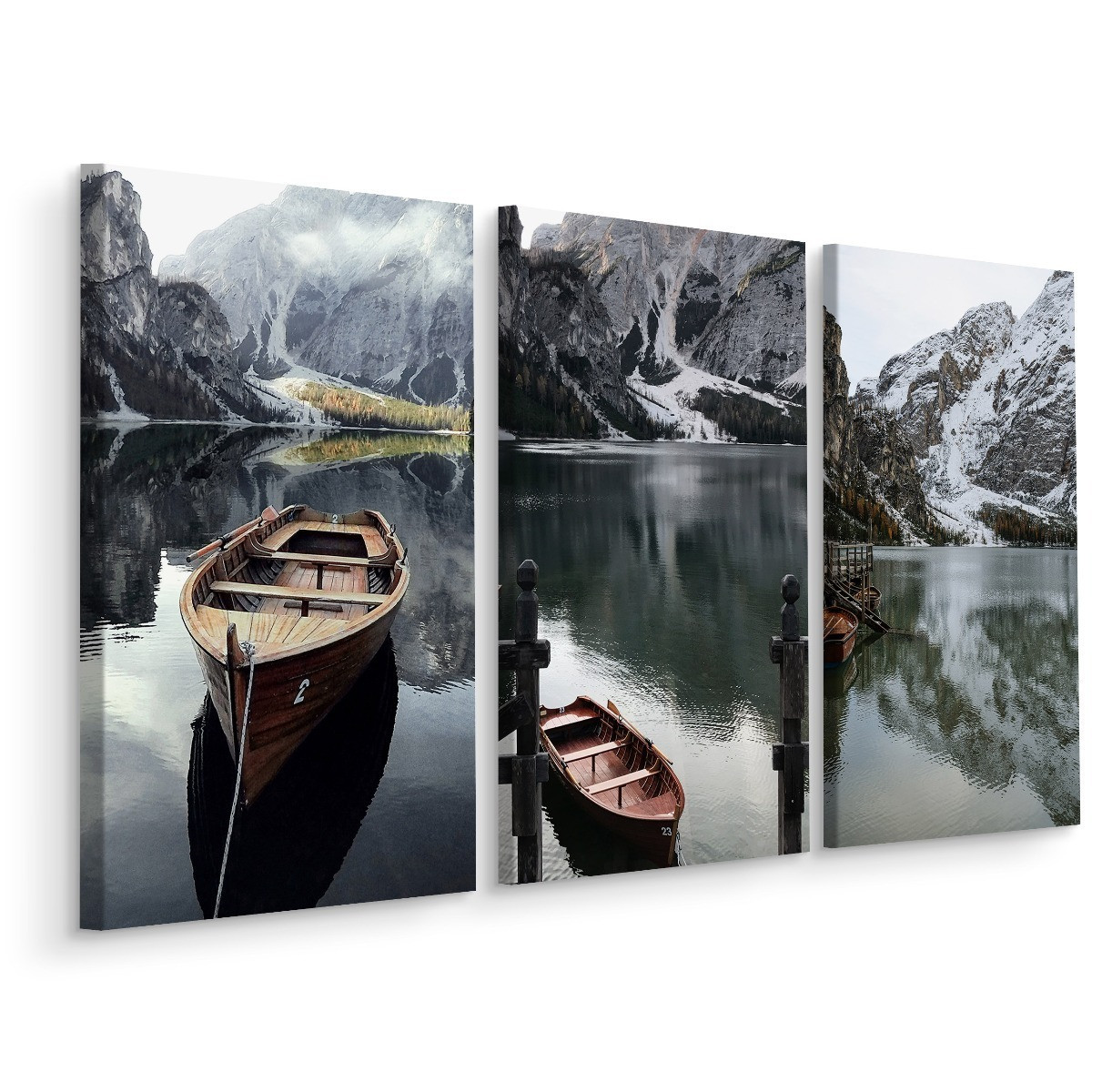 Obraz Tryptyk Łódki GÓRSKI Pejzaż Widok 3D 60x40cm