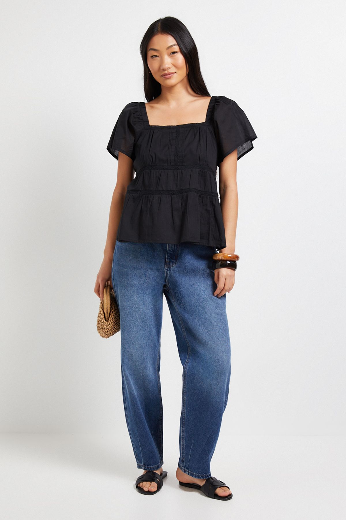 Dorothy Perkins Petite Lace Insert Angel Sleeve Top