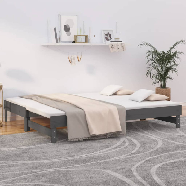 Łóżko rozsuwane szare 2x(90x200) cm lite drewno sosnowe