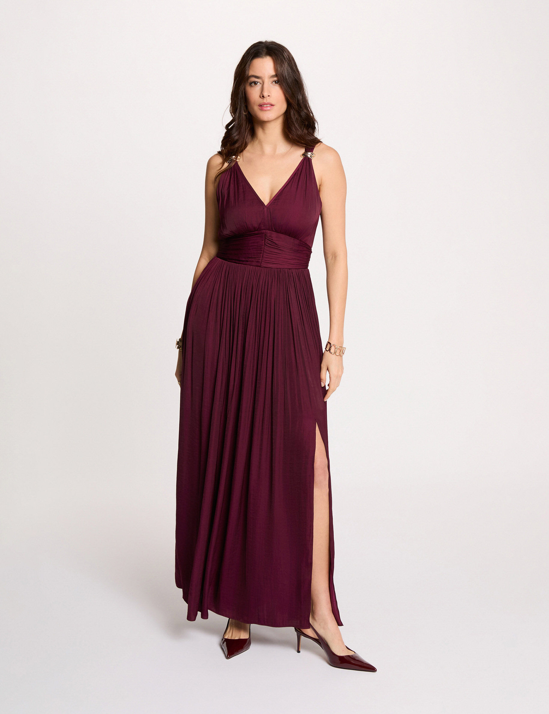 Long Dress With V-Neck Plum Women