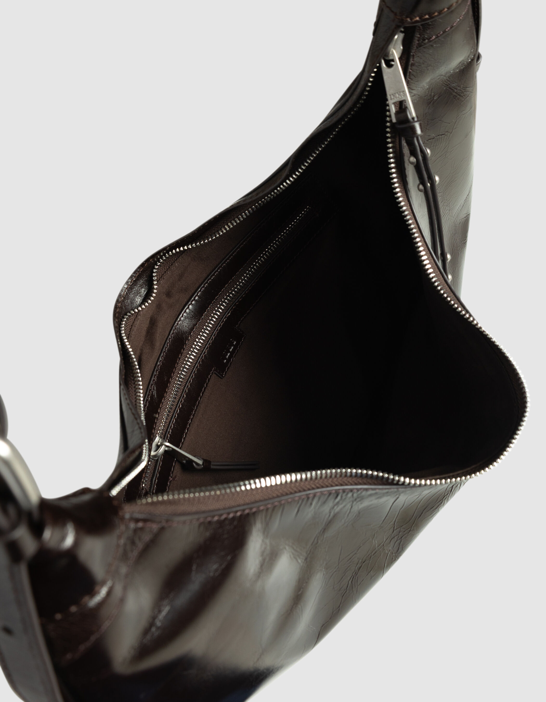 Sac demi-lune marron cuir glacé Allane Femme
