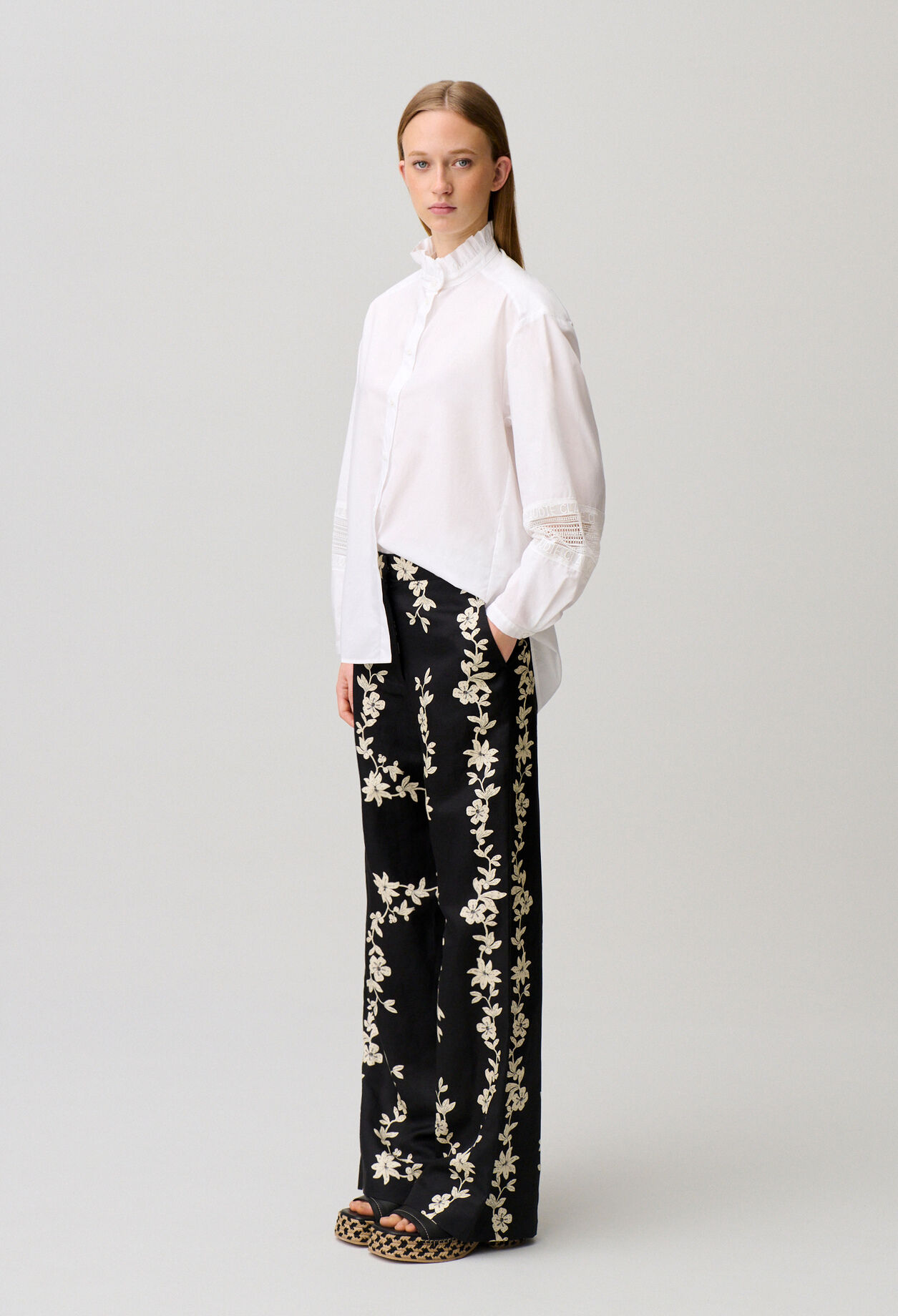 Chemise coton col volanté