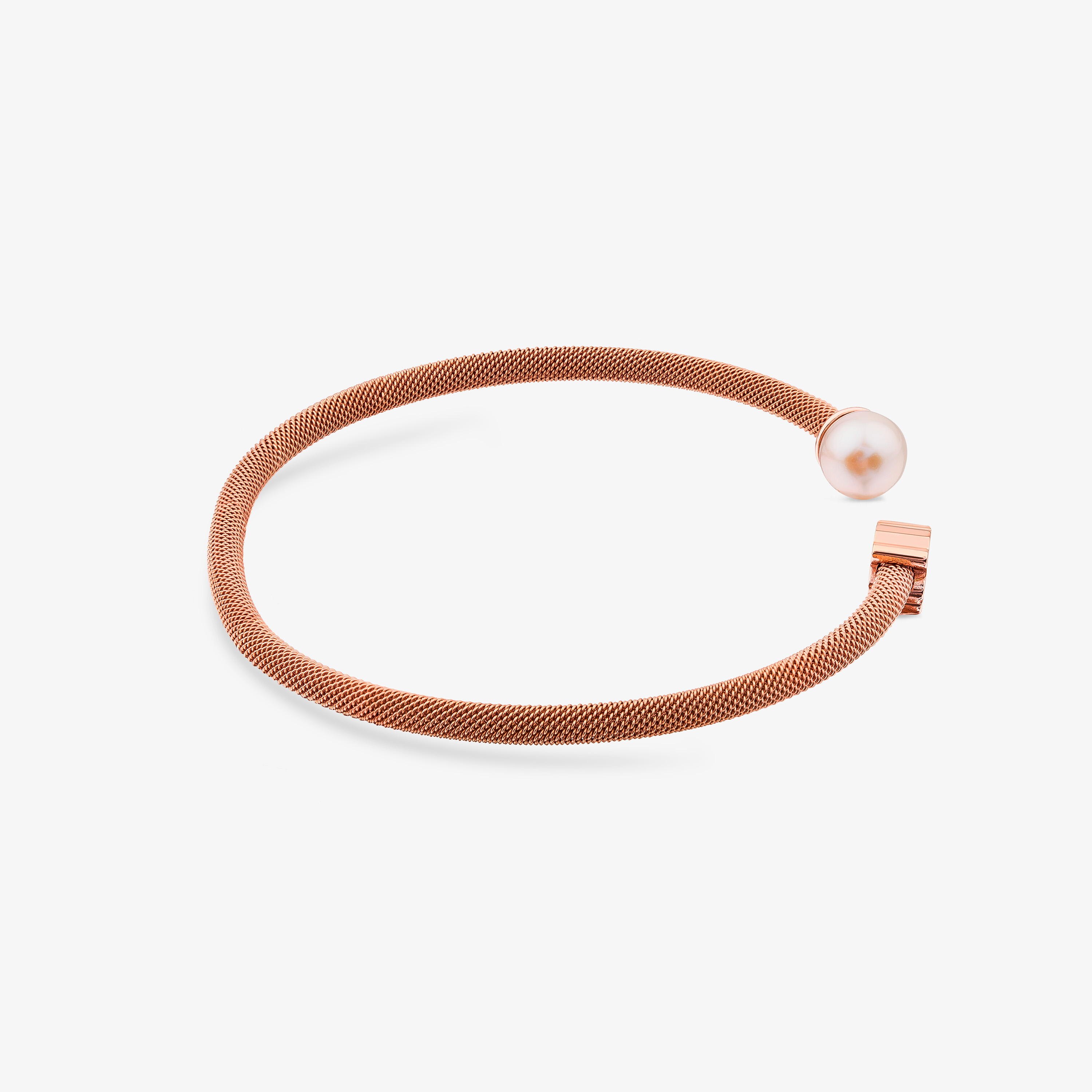 Pulsera de acero con baño de oro rosa 18 kt sobre plata y perla cultivada de 6,5mm Icon Mesh