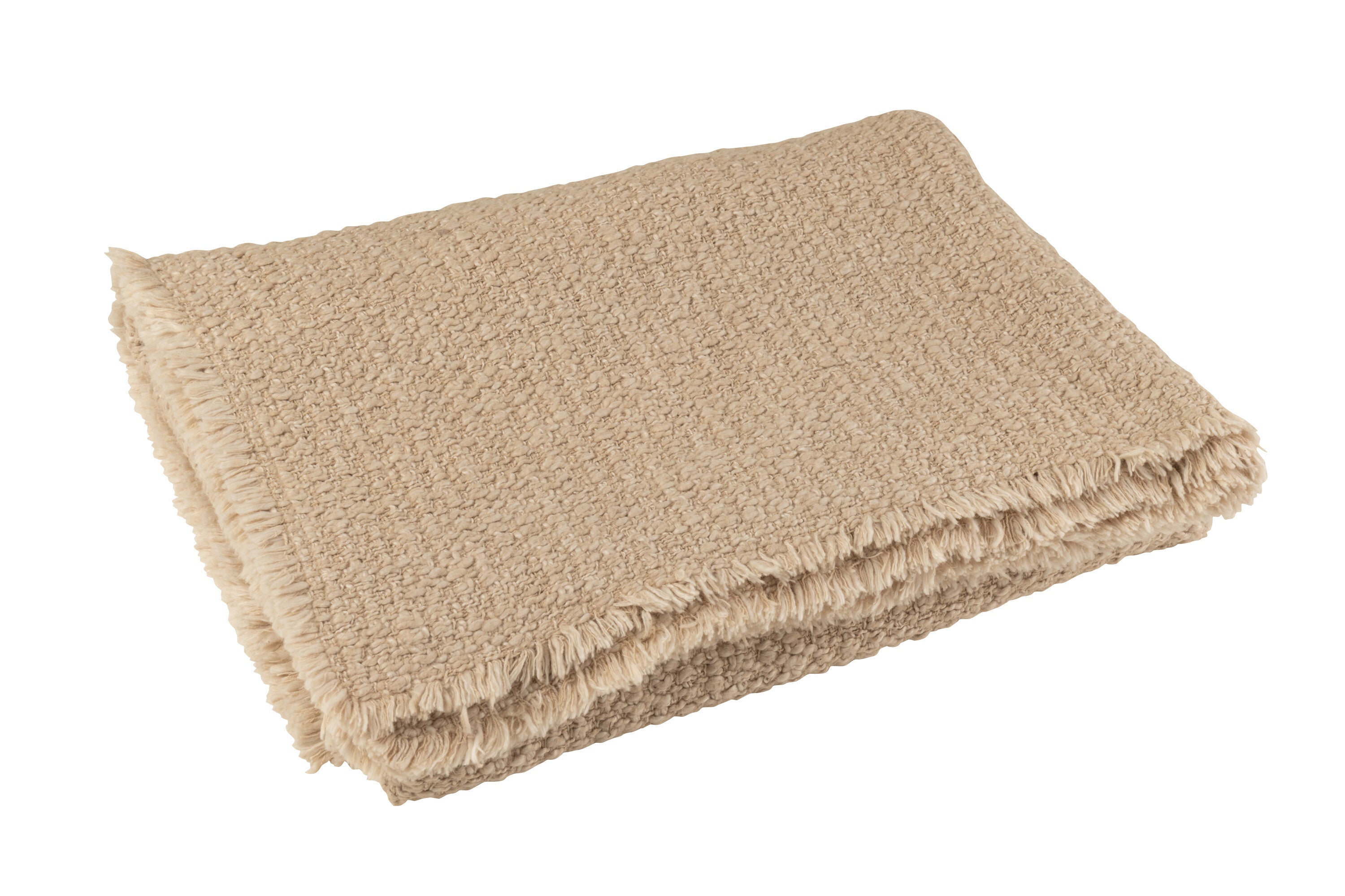 J-Line plaid Gerafelde Randen - katoen/polyester - beige - 180 x 130 cm