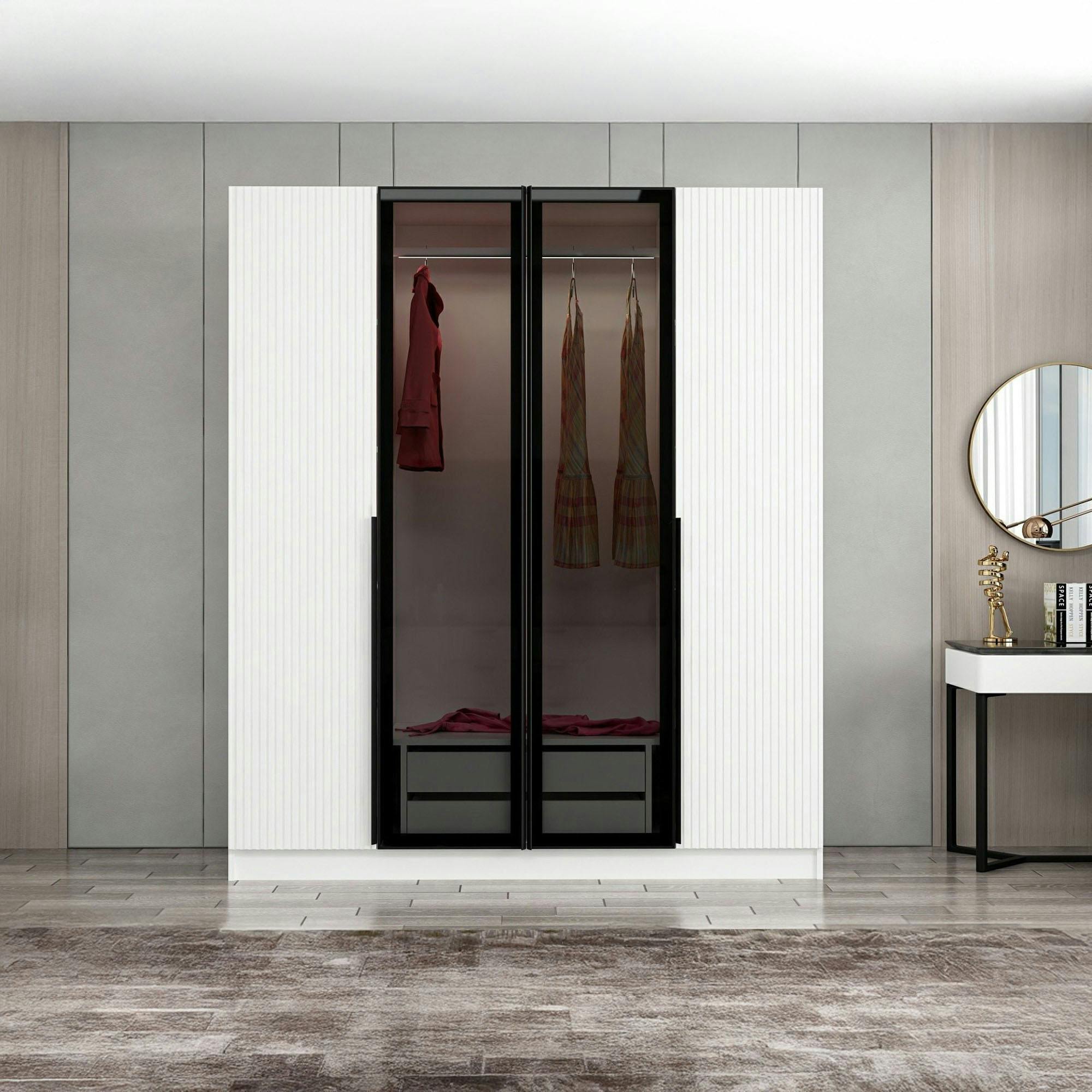 Armoire penderie blanche 2 portes vitrées H 210 cm BYRON