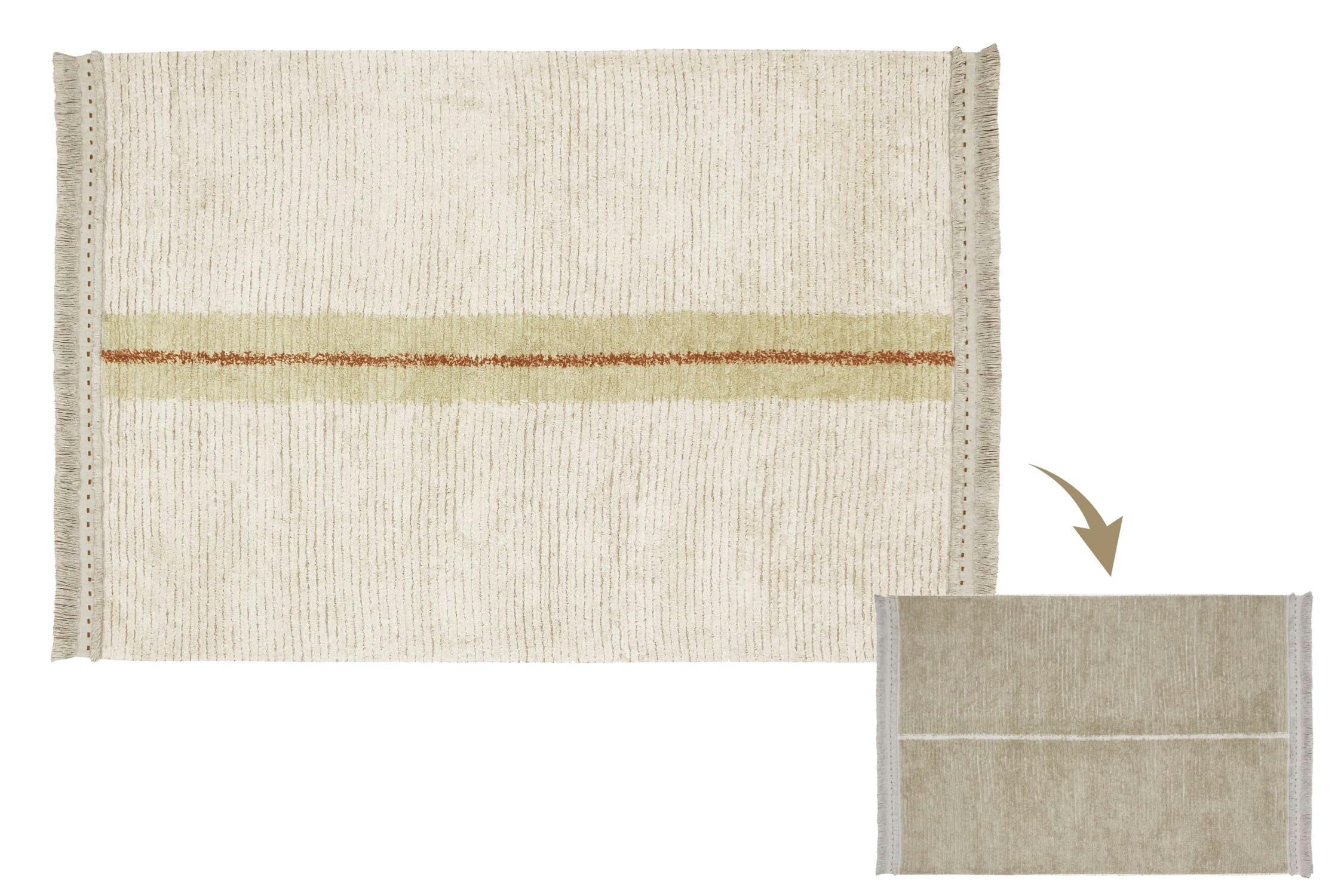 REVERSIBLE - Tapis lavable en coton beige liseré jaune 170x240