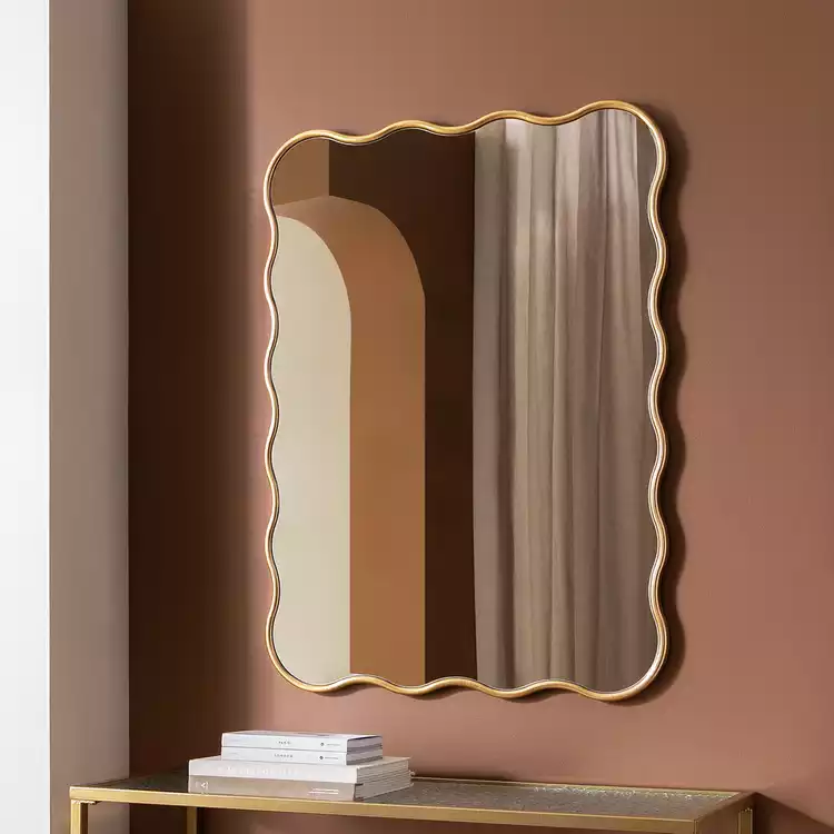 Habitat Gold Coloured Wavy Wall Mirror - 96x71cm