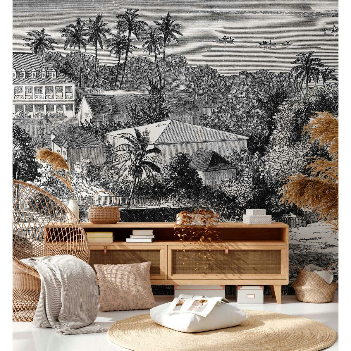 MAIMITI - Papier peint panoramique motif imprimé Noir 336x270cm