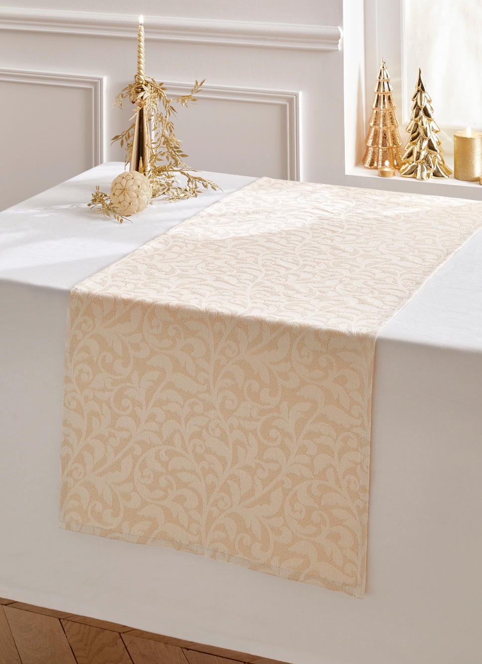 CHEMIN DE TABLE JACQUARD BRILLANT DORÉ ECRU