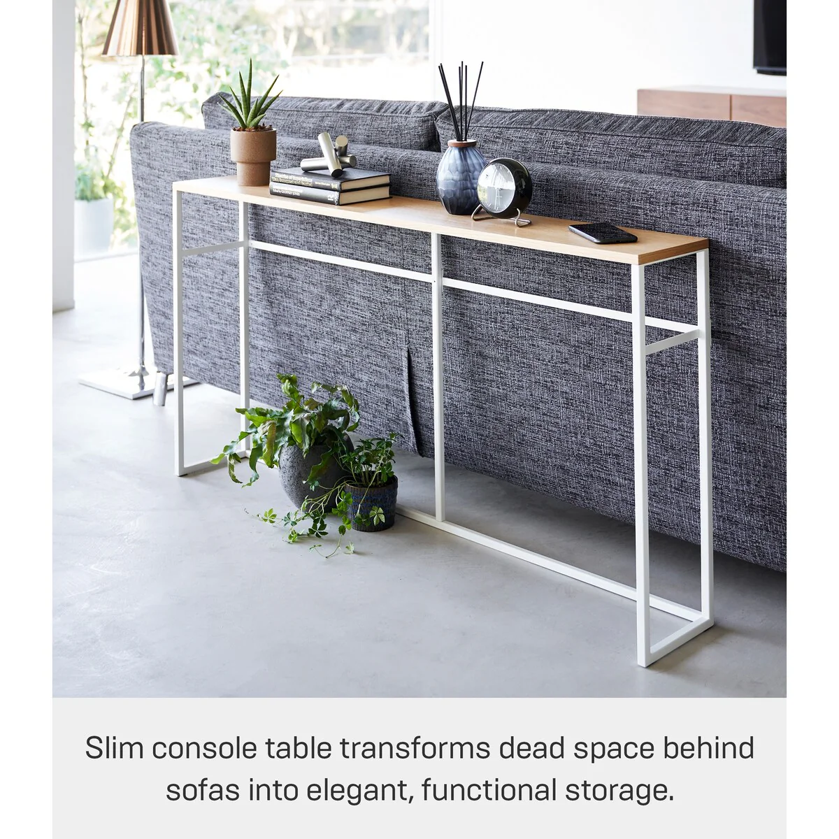 Yamazaki Home Long Console Table - Two Styles, Steel, Open, Holds 11 lbs - L 8.07 x W 49.61 x H 25.59 inches