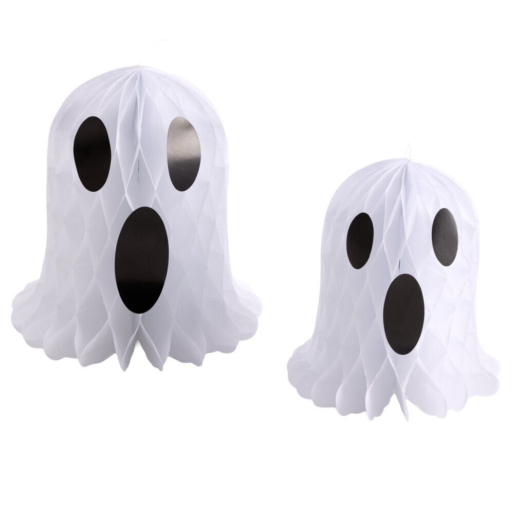 Décoration suspension fantôme x2 papier nid d'abeille blanc Ø20xH22cm