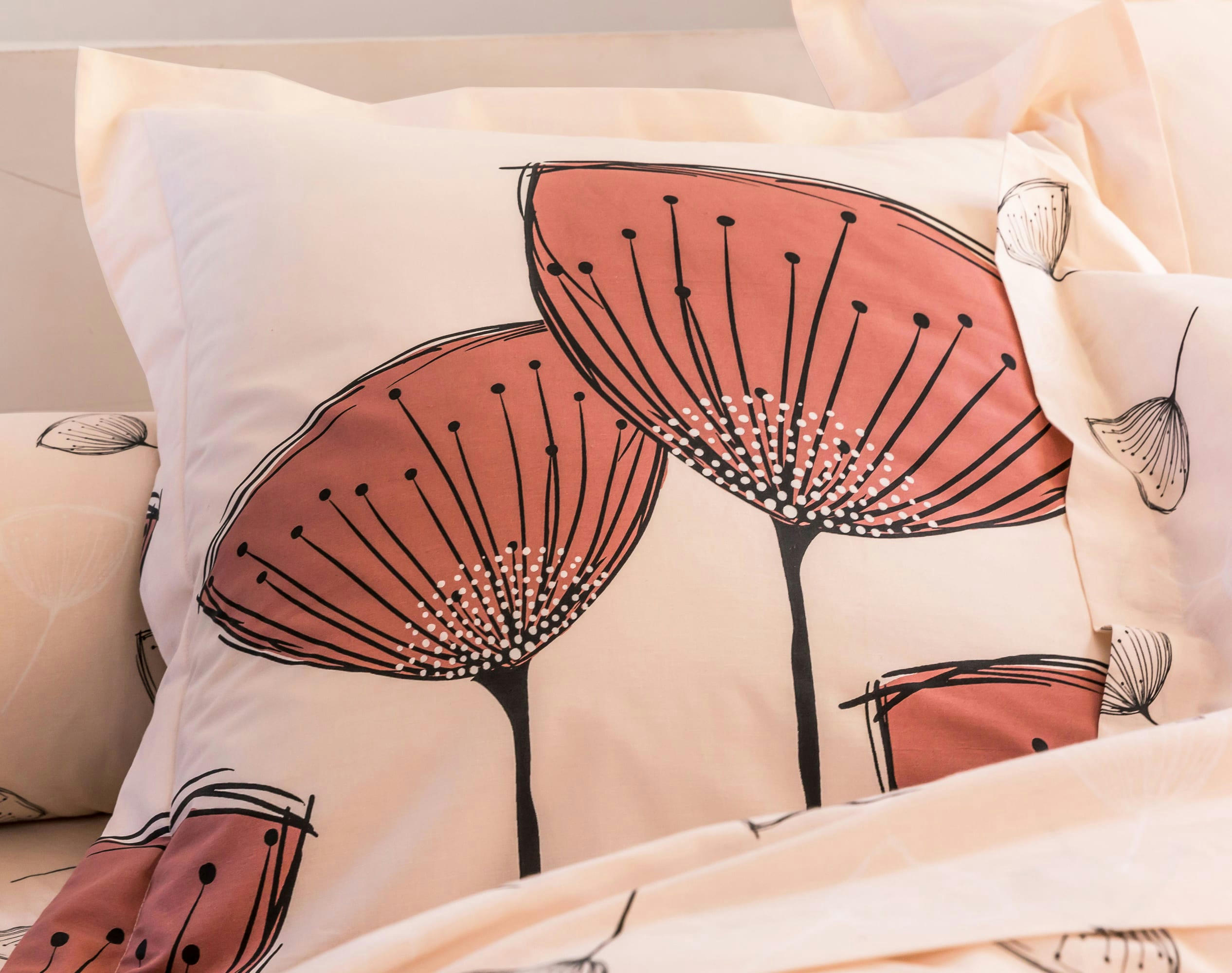 COQUELI CORAIL - Taie d'oreiller 63x63 en coton rose